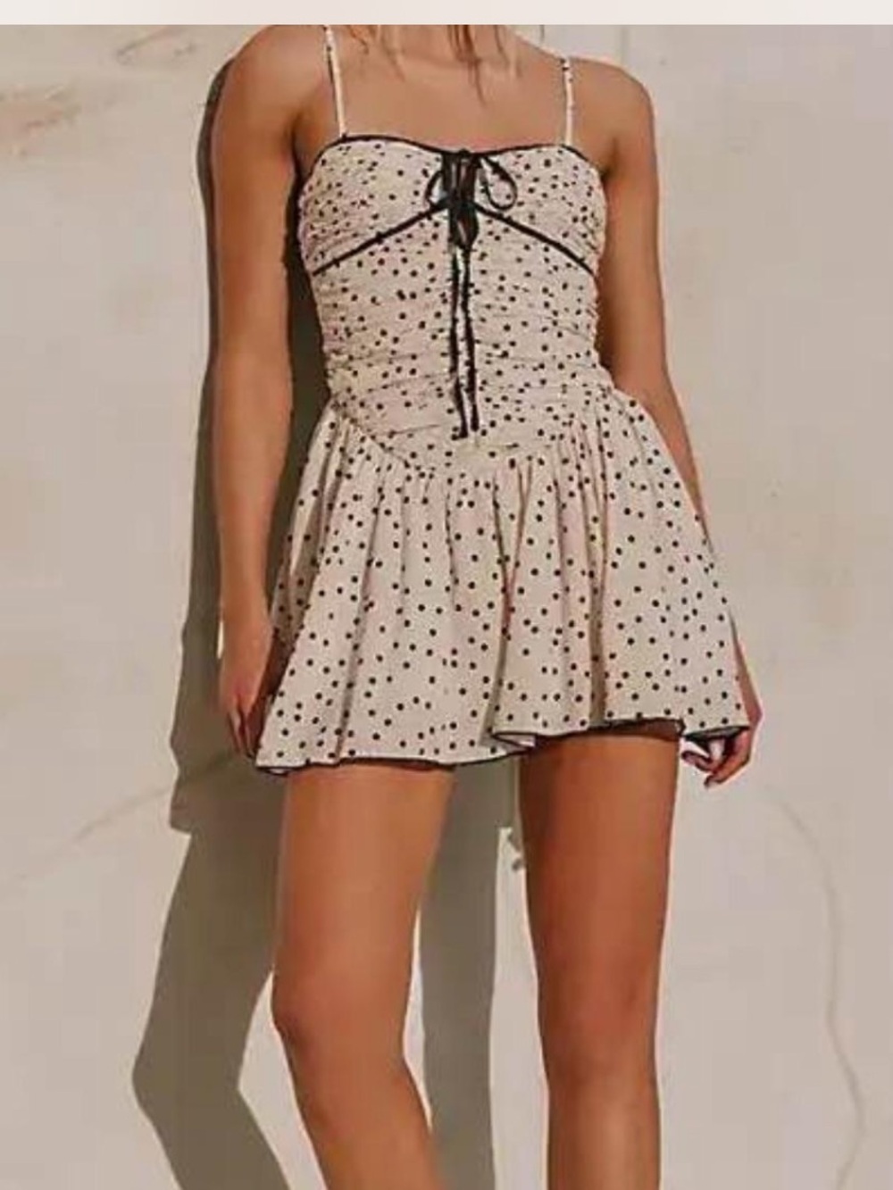 Free People Polka Dot Cream Mini Dress with Tie Front